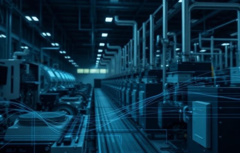 Vernetzte Produktionshalle mit digitalen Datenströmen