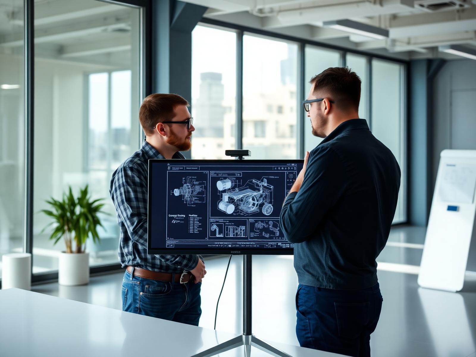 Ingenieure im Austausch über eine CAD-Konstruktion